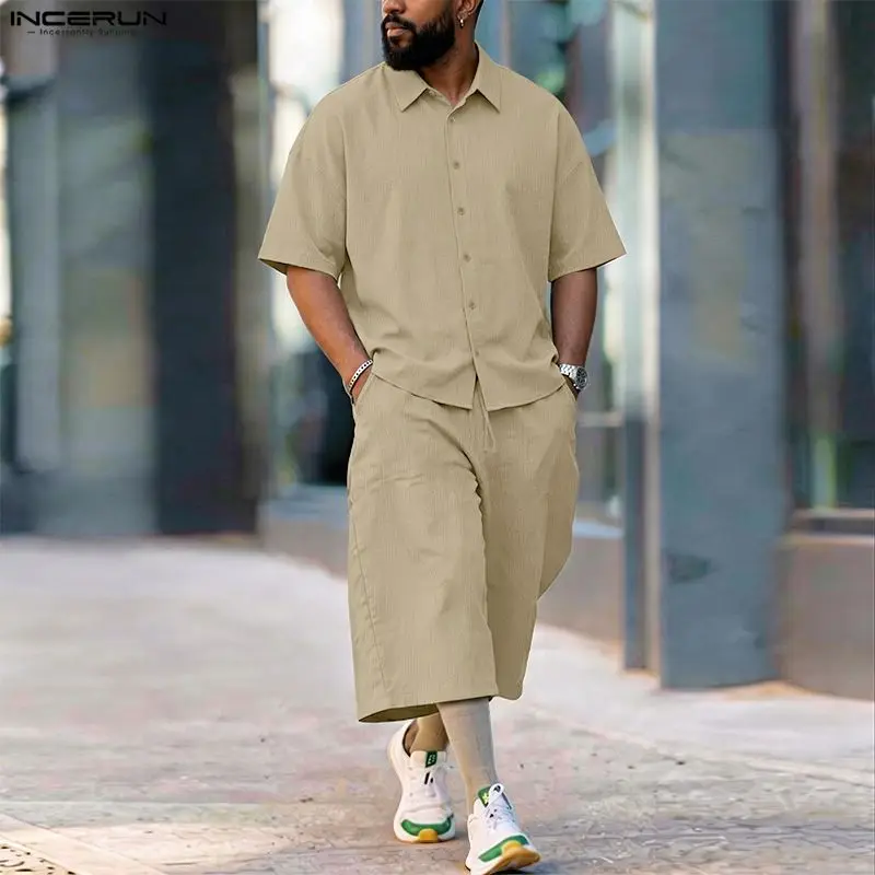 Men'S Fashion For 2026 - Мужской комплект INCERUN: однотонная рубашка с