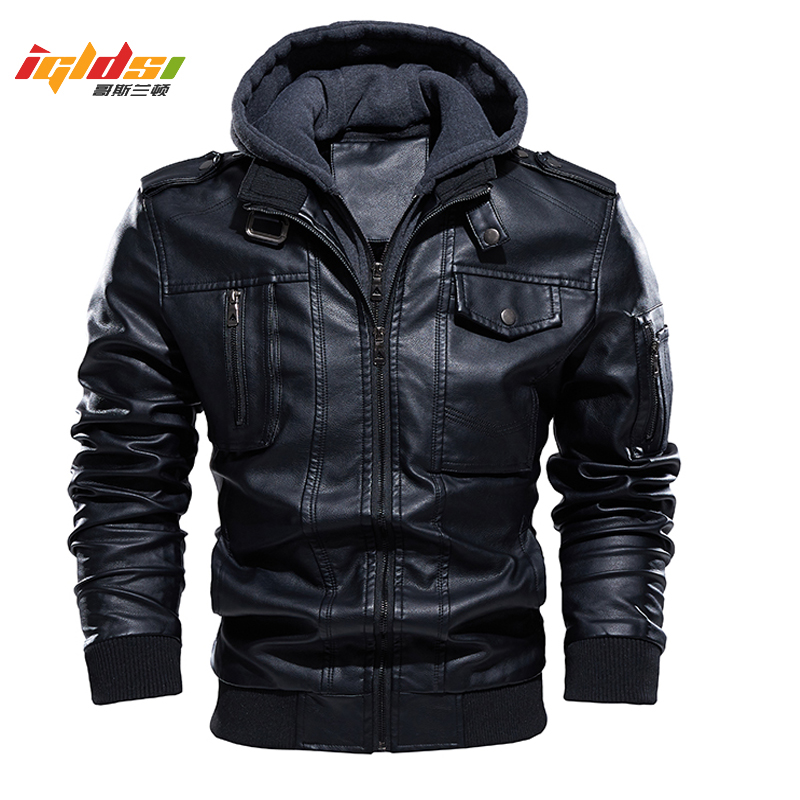 Mens Fashion Bomber Jacket - Мотоциклетная кожаная куртка, Мужская бархатная теплая