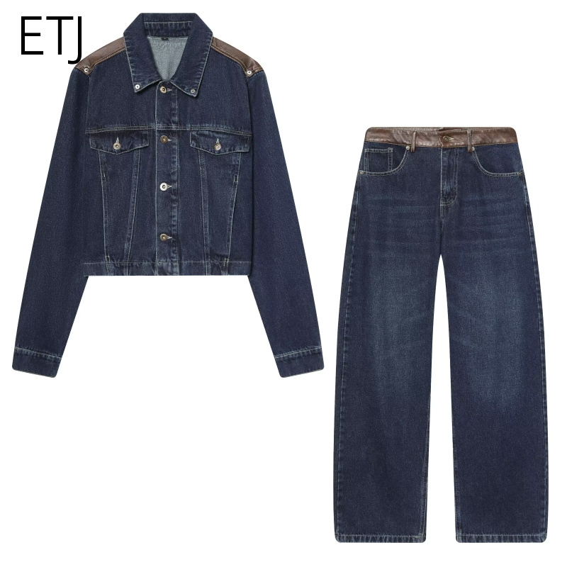 Denim Jacket Vintage - Женский джинсовый комплект ETJ: укороченная куртка