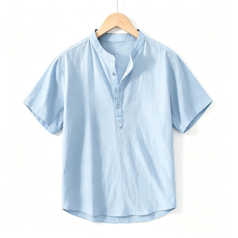 Linen Shirt Summer - Мужская хлопково-льняная рубашка с коротким рукавом,