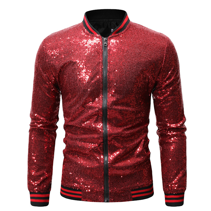 Mens Fashion Bomber Jacket - Блестящая блестящая куртка-бомбер для мужчин, новинка