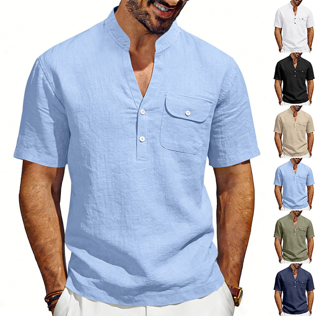 Linen Shirt Summer - Летняя мужская рубашка-хенли из льна, свободного