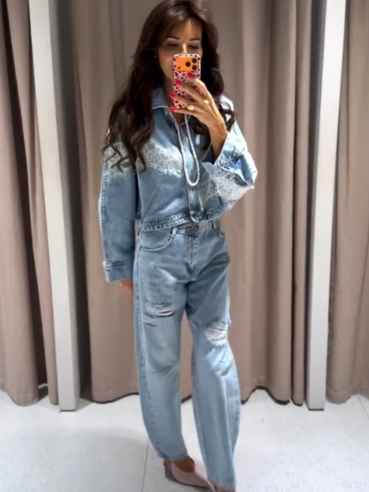 Denim Jacket Vintage - Женский комплект из двух предметов: укороченная