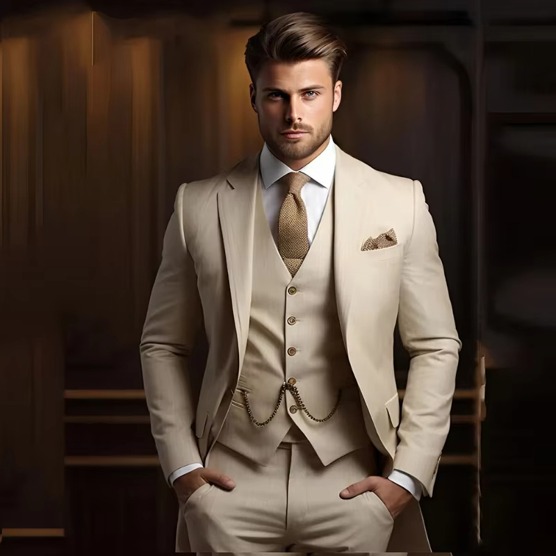 Men'S Fashion Khaki Pants - Мужской классический костюм для жениха, 3
