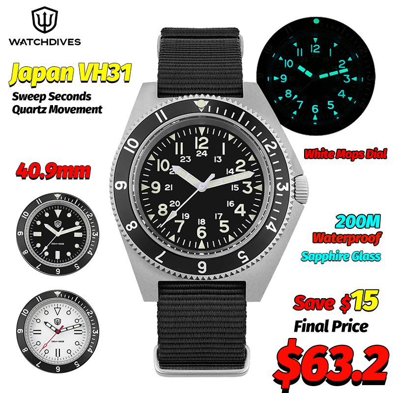 Mens Fashion Watch - Watchdives WD1972 Кварцевые часы с сапфировым