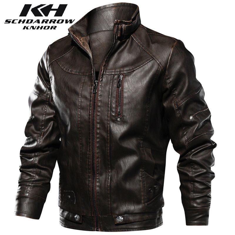 Mens Fashion Bomber Jacket - Мужская кожаная куртка, осенне-зимняя модная теплая