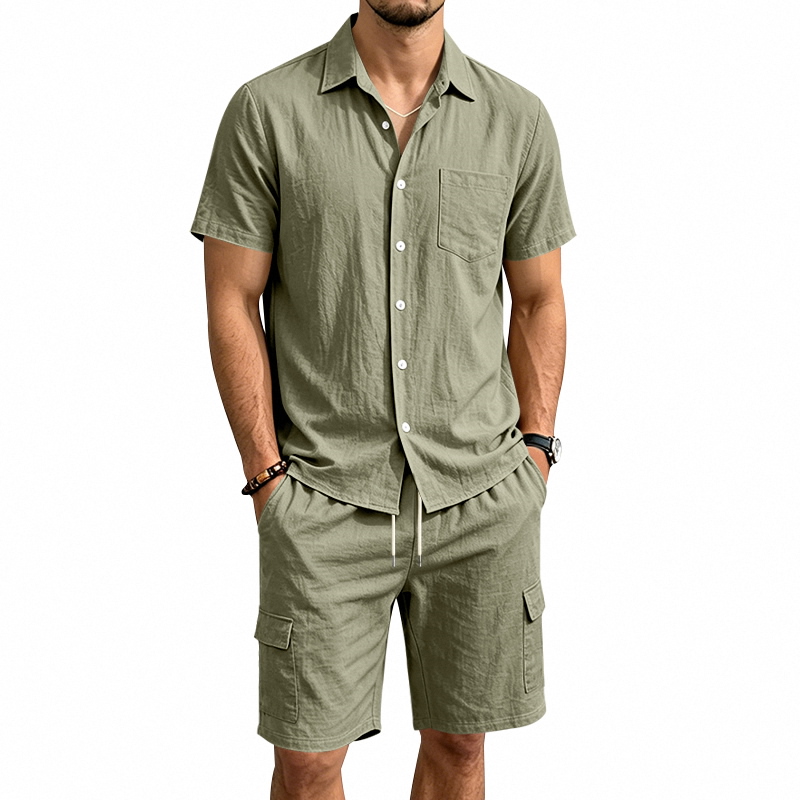 Linen Shirt Summer - Мужской летний американский льняной комплект из
