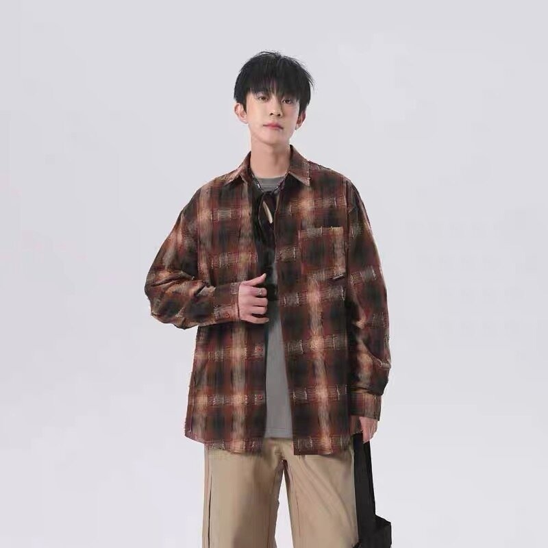 Men'S Fashion Essentials 2025 - Новинка 2023 года, клетчатая рубашка для
