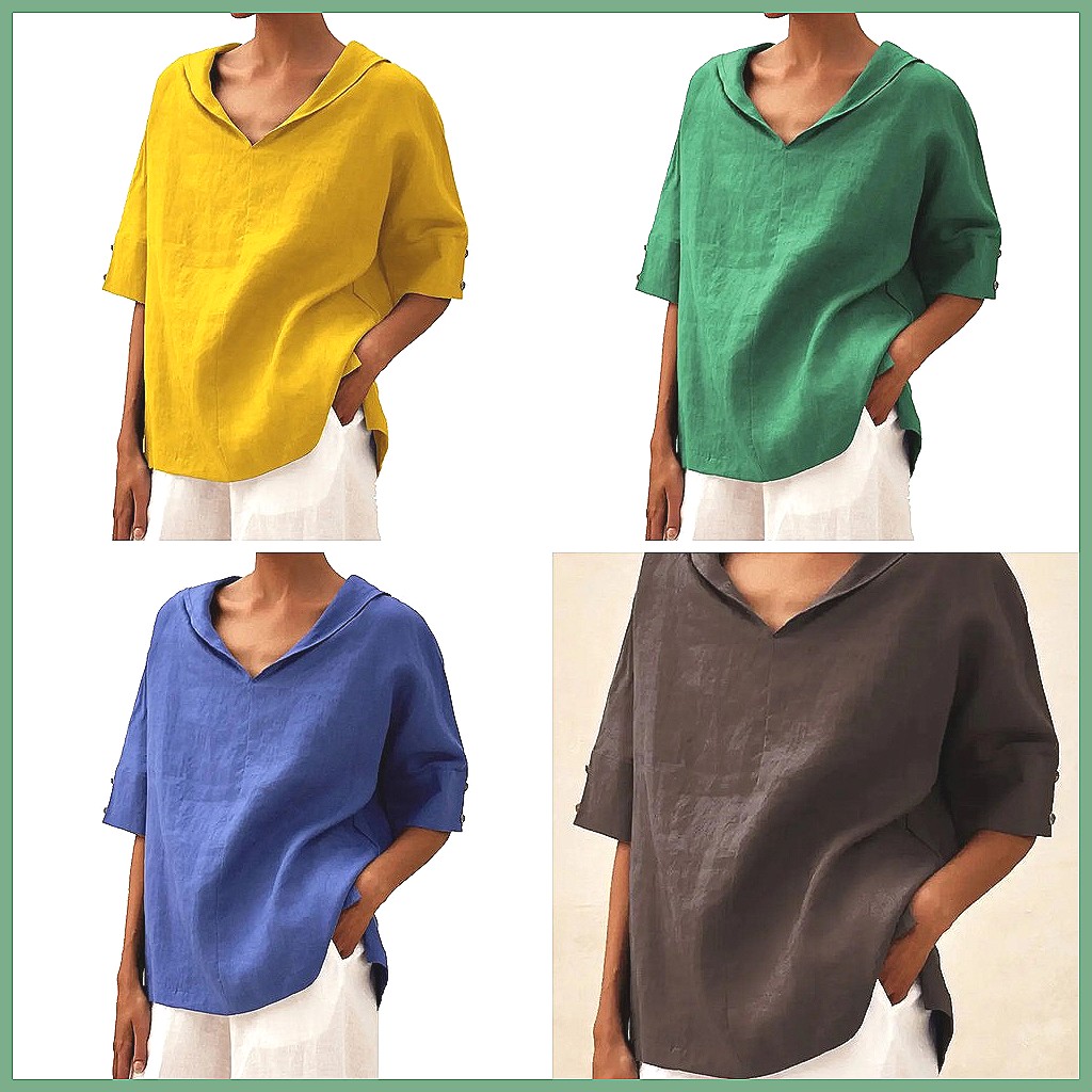 Женская свободная блузка с V-о – обзор и цена Linen Shirt Summer