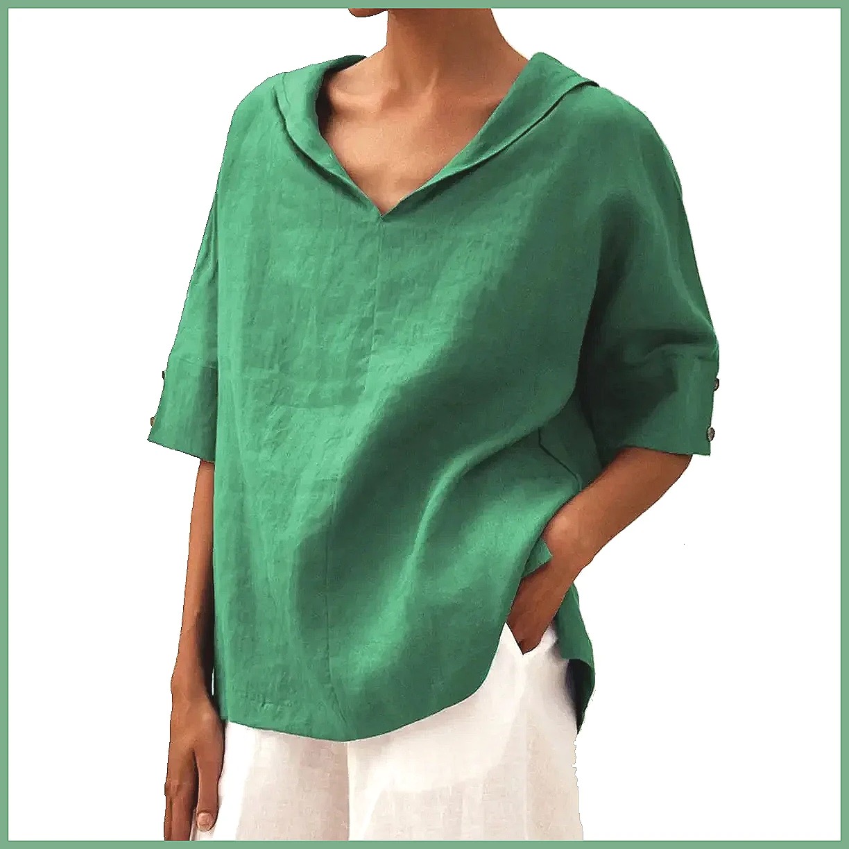 Женская свободная блузка с V-о – обзор и цена Linen Shirt Summer